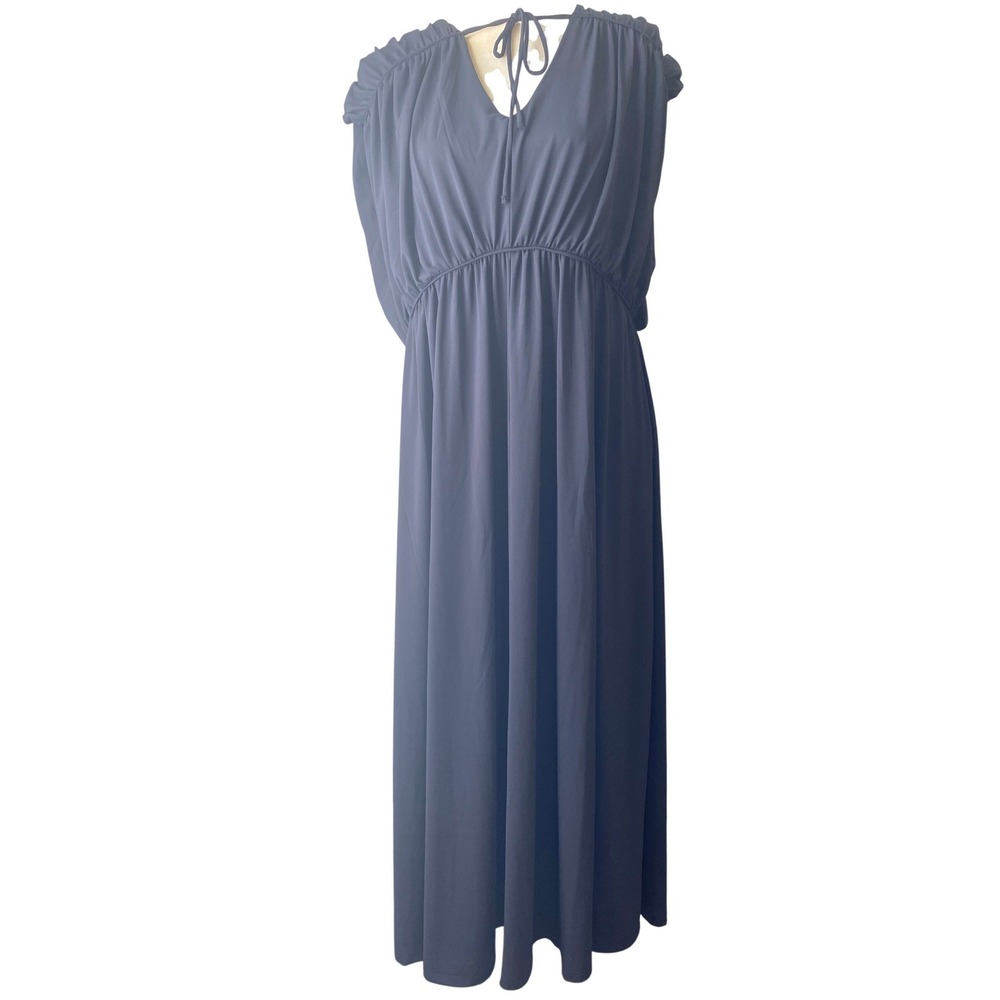 HM Womens Black Recycled Polyester V-Neck Ruffle Shoulder Maxi Dress Large
